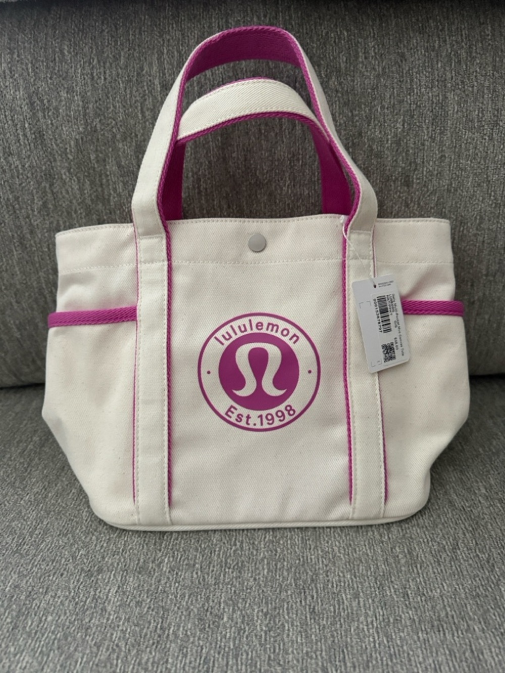 NWT LULULEMON DAILY MULTI-POCKET MINI CANVAS TOTE Natural/Pow Pink Tone OS